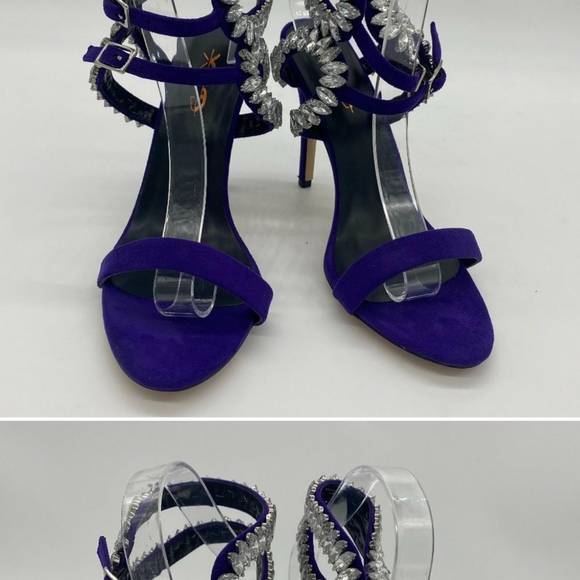 XYD Purple Stiletto Heel Strappy Rhineston Sandals - Picture 11 of 12